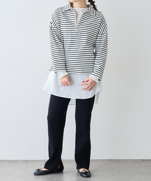 PUAL CE CIN（ピュアルセシン）の「ボーダーハーフジッププルオーバー（Tシャツ/カットソー・レディース・ホワイト×ブルー/ホワイト×ブラック/ブラック×ホワイト・FREE）」の11枚目の写真