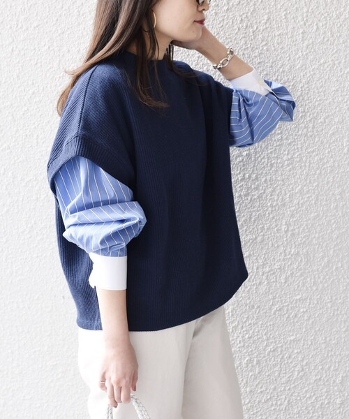 SHIPS(シップス)の「*〈手洗い可能〉ワイドアームリブニットソー◇(ベスト・レディース・オフホワイト/ブラック/ネイビー/キャメル/ライトイエロー・ONE SIZE)」の3枚目の写真