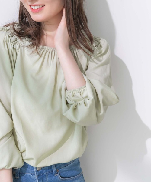 fifth(フィフス)の「スクエアネックギャザーブラウス(シャツ/ブラウス・レディース・ライトグリーン/ホワイト・M)」の7枚目の写真
