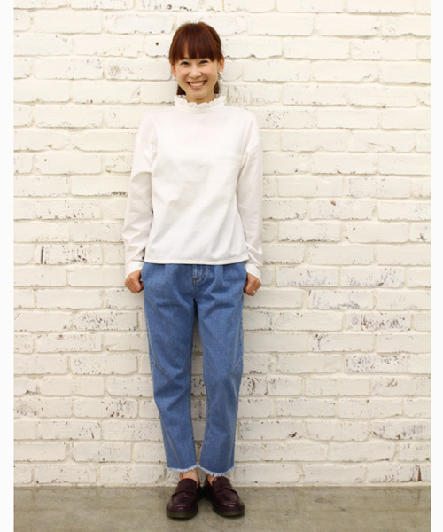 Kastane（カスタネ）の「【Kastane】ハイネック袖ボリュームプルオーバー（シャツ/ブラウス・レディース・ホワイト/ブラック/ストライプ・FREE）」の5枚目の写真