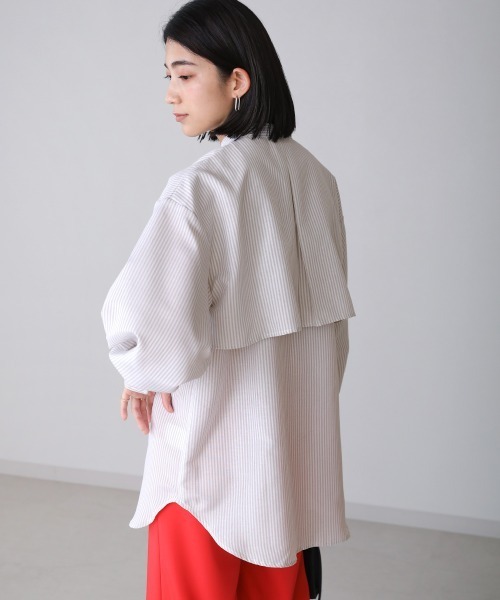 Bou Jeloud(ブージュルード)の「【WEB限定】ストライプケープシャツ(シャツ/ブラウス・レディース・ブラック/ベージュ/ブルー/グリーン・FREE)」の12枚目の写真