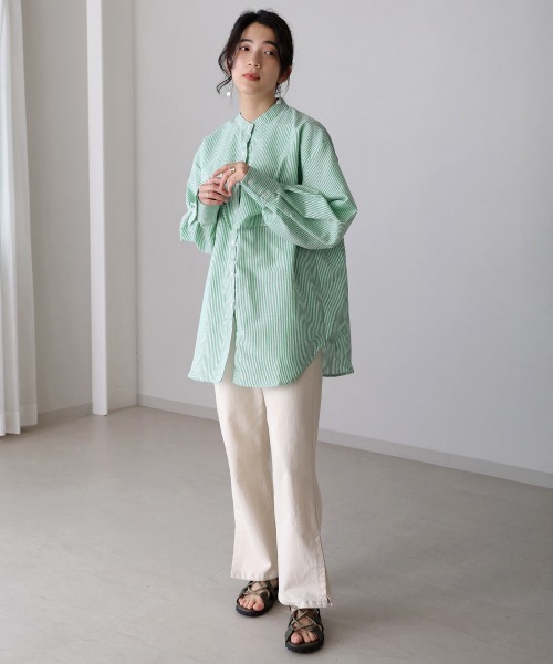 Bou Jeloud(ブージュルード)の「【WEB限定】ストライプケープシャツ(シャツ/ブラウス・レディース・ブラック/ベージュ/ブルー/グリーン・FREE)」の5枚目の写真