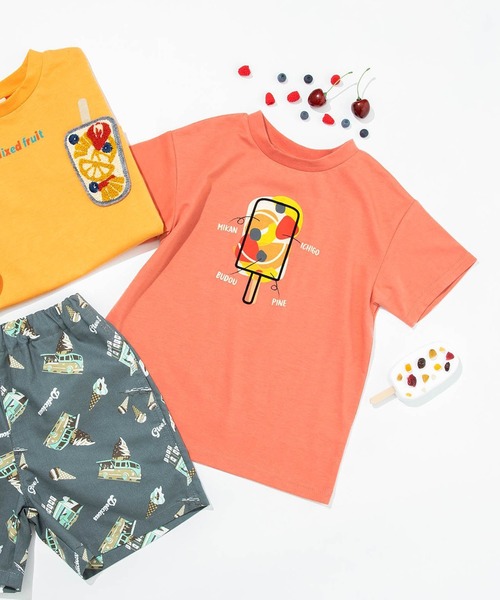 BREEZE（ブリーズ）の「アイスプリントTシャツ（Tシャツ/カットソー・キッズ・サーモンピンク/チャコール/イエロー/ライム/ピンク/レインボー/ベージュ/オフホワイト/サックスブルー/ライトグレー・90/100/110/120/80/130/140）」の9枚目の写真