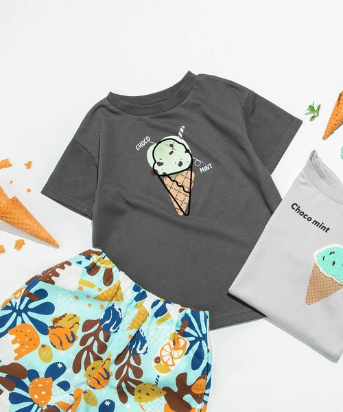 BREEZE（ブリーズ）の「アイスプリントTシャツ（Tシャツ/カットソー・キッズ・サーモンピンク/チャコール/イエロー/ライム/ピンク/レインボー/ベージュ/オフホワイト/サックスブルー/ライトグレー・90/100/110/120/80/130/140）」の3枚目の写真