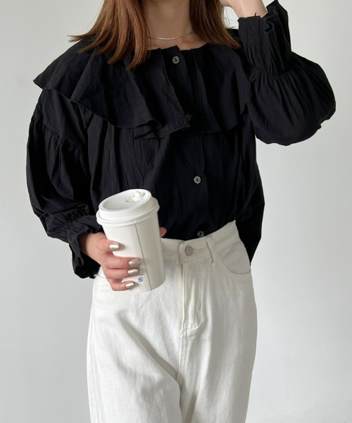 CLEA（クレア）の「シアーコットン２wayフリルブラウス（シャツ/ブラウス・レディース・ホワイト/ブラック・FREE）」の4枚目の写真
