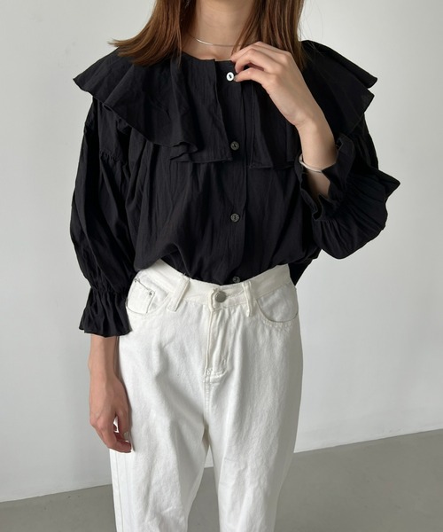 CLEA（クレア）の「シアーコットン２wayフリルブラウス（シャツ/ブラウス・レディース・ホワイト/ブラック・FREE）」の6枚目の写真
