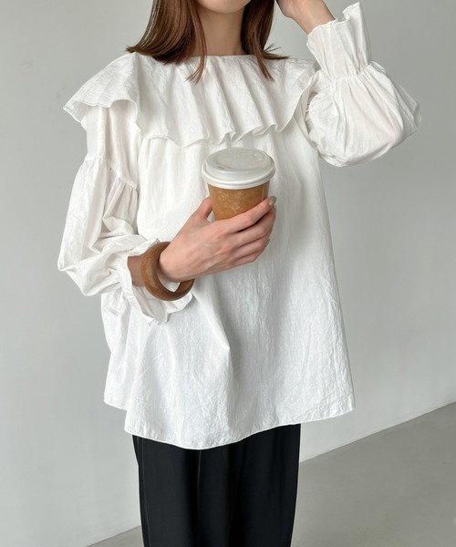 CLEA（クレア）の「シアーコットン２wayフリルブラウス（シャツ/ブラウス・レディース・ホワイト/ブラック・FREE）」の14枚目の写真