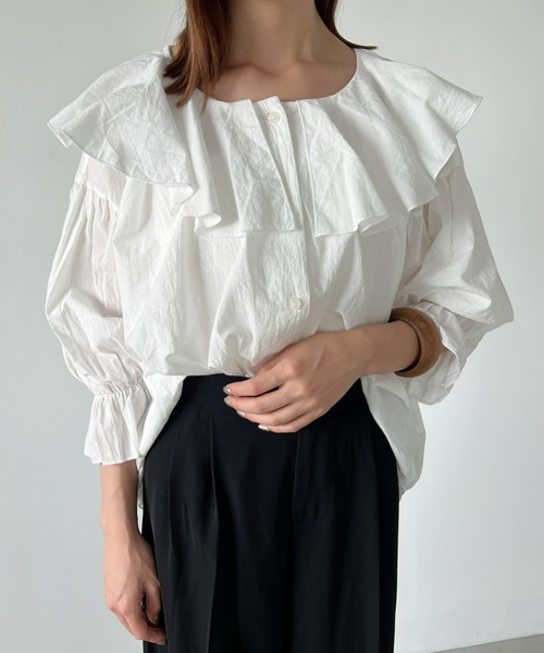 CLEA（クレア）の「シアーコットン２wayフリルブラウス（シャツ/ブラウス・レディース・ホワイト/ブラック・FREE）」の11枚目の写真