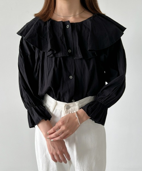 CLEA（クレア）の「シアーコットン２wayフリルブラウス（シャツ/ブラウス・レディース・ホワイト/ブラック・FREE）」の5枚目の写真