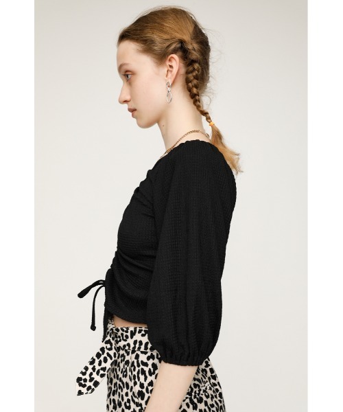 トップス sly SHIRRING PRINT TOPS SLY SHIRRING WRINKLE トップス BLK -ファッション通販 FASHION