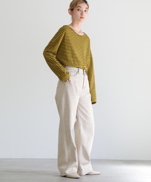 select MOCA(セレクトモカ)の「【ZOZO限定】シンプルボーダーロングTシャツ(Tシャツ/カットソー・レディース・ブラック/カーキ/グリーン/ワインレッド/ボルドー・FREE)」の7枚目の写真