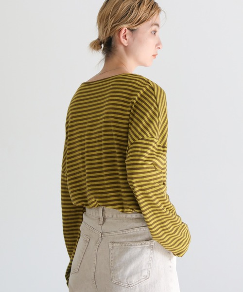 select MOCA(セレクトモカ)の「【ZOZO限定】シンプルボーダーロングTシャツ(Tシャツ/カットソー・レディース・ブラック/カーキ/グリーン/ワインレッド/ボルドー・FREE)」の14枚目の写真