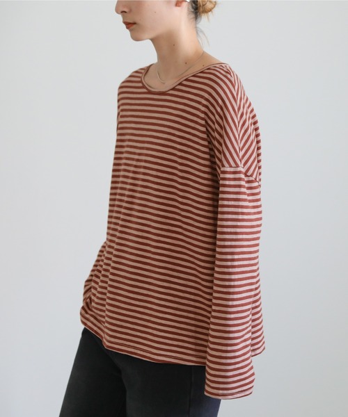 select MOCA(セレクトモカ)の「【ZOZO限定】シンプルボーダーロングTシャツ(Tシャツ/カットソー・レディース・ブラック/カーキ/グリーン/ワインレッド/ボルドー・FREE)」の8枚目の写真