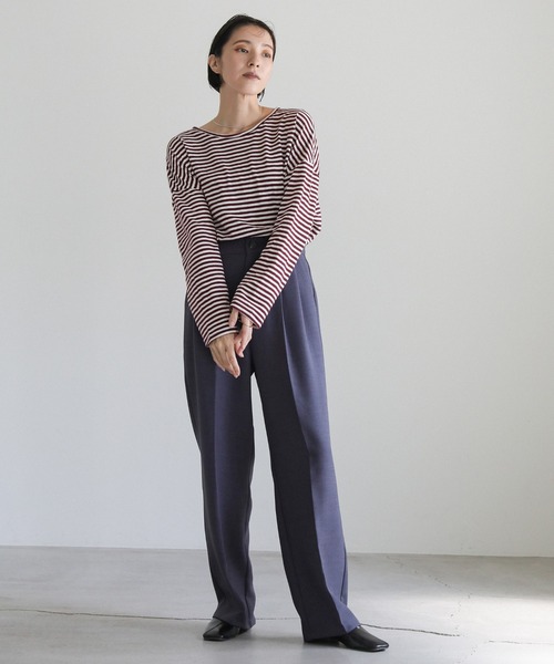 select MOCA(セレクトモカ)の「【ZOZO限定】シンプルボーダーロングTシャツ(Tシャツ/カットソー・レディース・ブラック/カーキ/グリーン/ワインレッド/ボルドー・FREE)」の18枚目の写真