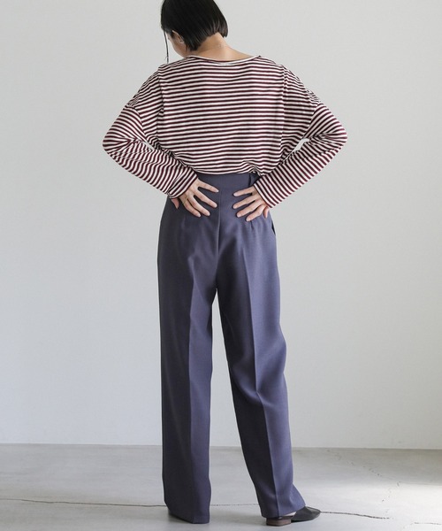 select MOCA(セレクトモカ)の「【ZOZO限定】シンプルボーダーロングTシャツ(Tシャツ/カットソー・レディース・ブラック/カーキ/グリーン/ワインレッド/ボルドー・FREE)」の21枚目の写真