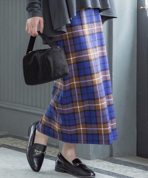 coca（coca）（コカ）の「チェック柄タイトスカート（スカート・レディース・ブラウン/ブルー・S/M/L）」の2枚目の写真
