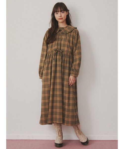 merry jenny（メリージェニー）の「bear刺繍チェックワンピース（ワンピース・レディース・イエロー/ブルー/キャメル・FREE）」の3枚目の写真