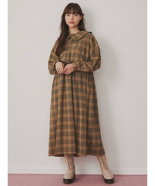セール】bear刺繍チェックワンピース（ワンピース）｜merry jenny