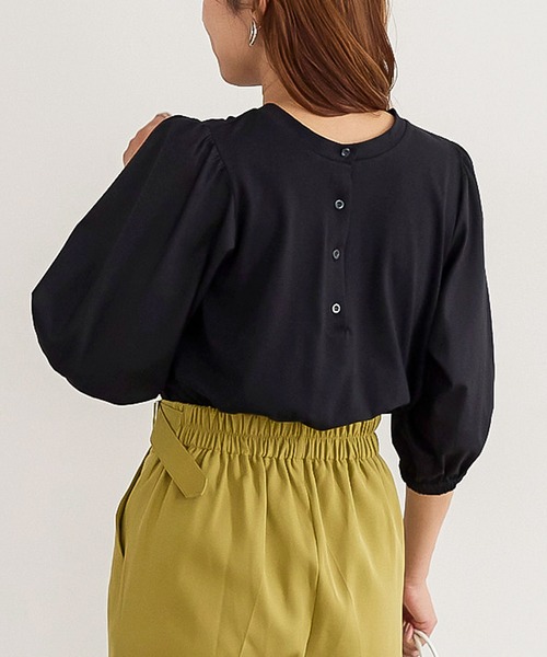 KOBE LETTUCE（コウベレタス）の「前後2way異素材切り替えトップス[C6352]（Tシャツ/カットソー・レディース・ホワイト/ブラウン/ブラック・FREE）」の4枚目の写真
