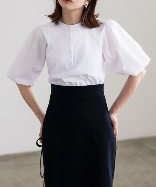 KOBE LETTUCE（コウベレタス）の「前後2way異素材切り替えトップス[C6352]（Tシャツ/カットソー・レディース・ホワイト/ブラウン/ブラック・FREE）」の8枚目の写真