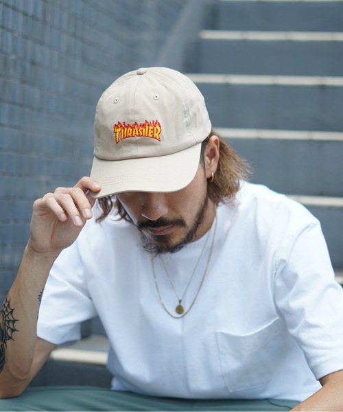 THRASHER（スラッシャー）の「FLAME LOGO WASHED TWILL 6P CAP/スラッシャー帽子(キャップ）（キャップ・メンズ・ブラック/アイボリー/ベージュ・FREE）」の3枚目の写真