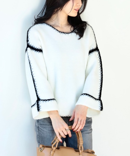 BEAMS HEART（ビームスハート）の「ハンドステッチ プルオーバー（ニット/セーター・レディース・アイボリー/トップグレー/ブラック/ベージュ/ブラック系その他4・ONE SIZE）」の6枚目の写真