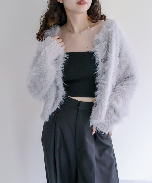 mystic(ミスティック)の「シャギーショートカーディガン(カーディガン/ボレロ・レディース・ブラック/グレー/オフホワイト/イエロー・FREE)」の8枚目の写真