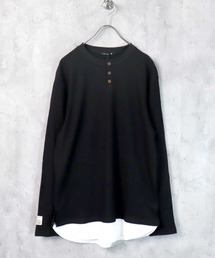 裾フェイクワッフル長袖Tシャツ