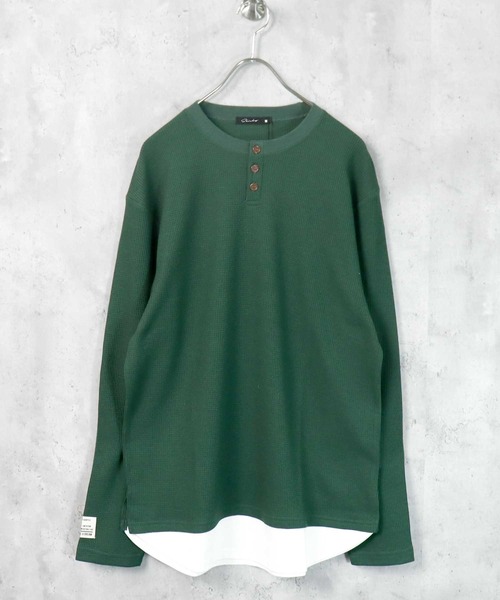 SHISKY（シスキー）の「裾フェイクワッフル長袖Tシャツ（Tシャツ/カットソー・メンズ・ブラック/ダークグリーン/ベージュ/ネイビー/杢グレー/チャコール/ブラック系/グレー系/グレー系1/ベージュ系/ダークグリーン系/ネイビー系・M/L/XL）」の10枚目の写真