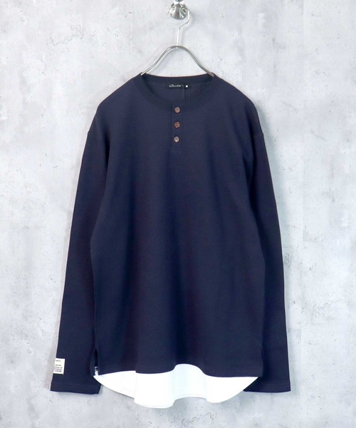 SHISKY（シスキー）の「裾フェイクワッフル長袖Tシャツ（Tシャツ/カットソー・メンズ・ブラック/ダークグリーン/ベージュ/ネイビー/杢グレー/チャコール/ブラック系/グレー系/グレー系1/ベージュ系/ダークグリーン系/ネイビー系・M/L/XL）」の12枚目の写真
