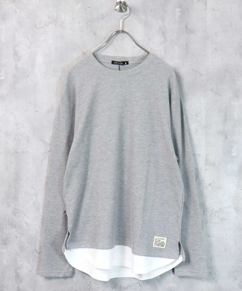 SHISKY（シスキー）の「裾フェイクワッフル長袖Tシャツ（Tシャツ/カットソー・メンズ・ブラック/ダークグリーン/ベージュ/ネイビー/杢グレー/チャコール/ブラック系/グレー系/グレー系1/ベージュ系/ダークグリーン系/ネイビー系・M/L/XL）」の4枚目の写真