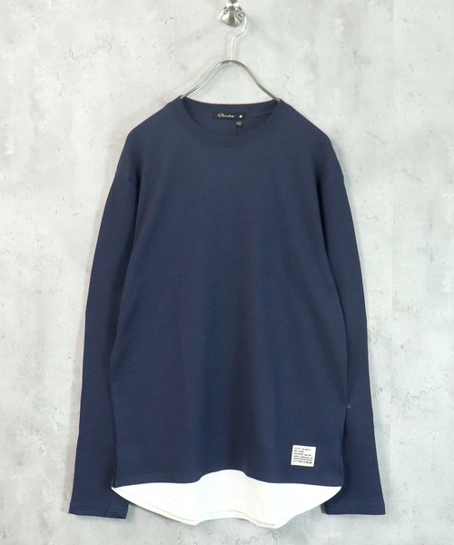 SHISKY（シスキー）の「裾フェイクワッフル長袖Tシャツ（Tシャツ/カットソー・メンズ・ブラック/ダークグリーン/ベージュ/ネイビー/杢グレー/チャコール/ブラック系/グレー系/グレー系1/ベージュ系/ダークグリーン系/ネイビー系・M/L/XL）」の11枚目の写真