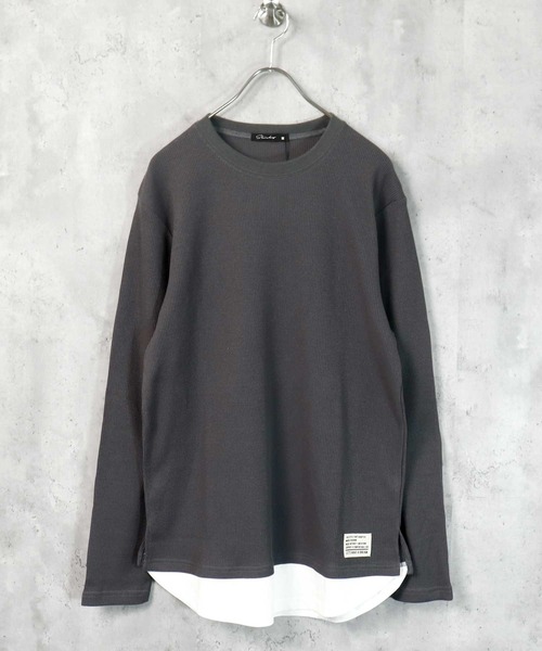 SHISKY（シスキー）の「裾フェイクワッフル長袖Tシャツ（Tシャツ/カットソー・メンズ・ブラック/ダークグリーン/ベージュ/ネイビー/杢グレー/チャコール/ブラック系/グレー系/グレー系1/ベージュ系/ダークグリーン系/ネイビー系・M/L/XL）」の5枚目の写真