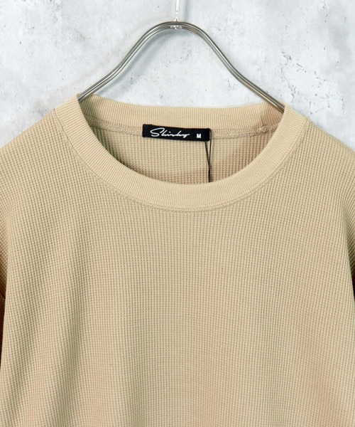 SHISKY（シスキー）の「裾フェイクワッフル長袖Tシャツ（Tシャツ/カットソー・メンズ・ブラック/ダークグリーン/ベージュ/ネイビー/杢グレー/チャコール/ブラック系/グレー系/グレー系1/ベージュ系/ダークグリーン系/ネイビー系・M/L/XL）」の17枚目の写真