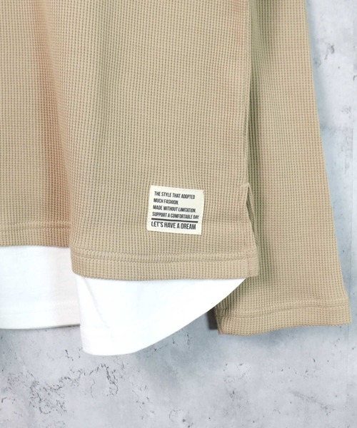 SHISKY（シスキー）の「裾フェイクワッフル長袖Tシャツ（Tシャツ/カットソー・メンズ・ブラック/ダークグリーン/ベージュ/ネイビー/杢グレー/チャコール/ブラック系/グレー系/グレー系1/ベージュ系/ダークグリーン系/ネイビー系・M/L/XL）」の15枚目の写真