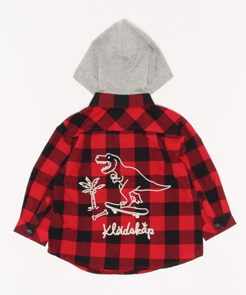 kladskap（クレードスコープ）の「恐竜フード着脱式チェック長袖シャツ（シャツ/ブラウス・キッズ・レッド/ブルーグレー・100cm/120cm/110cm/130cm/90cm）」の11枚目の写真