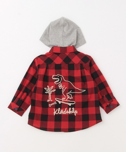 kladskap（クレードスコープ）の「恐竜フード着脱式チェック長袖シャツ（シャツ/ブラウス・キッズ・レッド/ブルーグレー・100cm/120cm/110cm/130cm/90cm）」の5枚目の写真