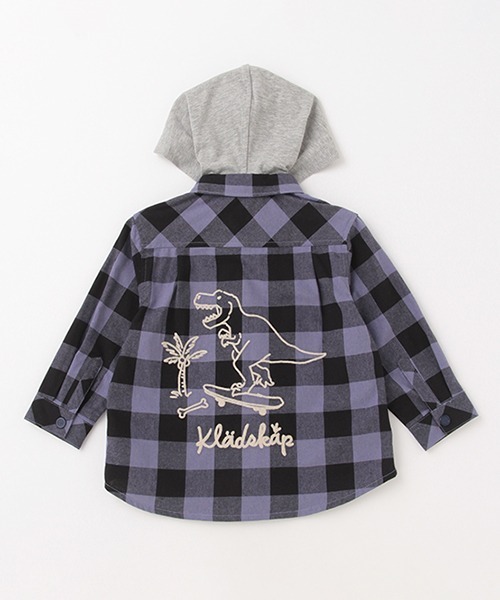 kladskap（クレードスコープ）の「恐竜フード着脱式チェック長袖シャツ（シャツ/ブラウス・キッズ・レッド/ブルーグレー・100cm/120cm/110cm/130cm/90cm）」の13枚目の写真