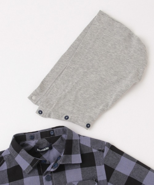 kladskap（クレードスコープ）の「恐竜フード着脱式チェック長袖シャツ（シャツ/ブラウス・キッズ・レッド/ブルーグレー・100cm/120cm/110cm/130cm/90cm）」の10枚目の写真
