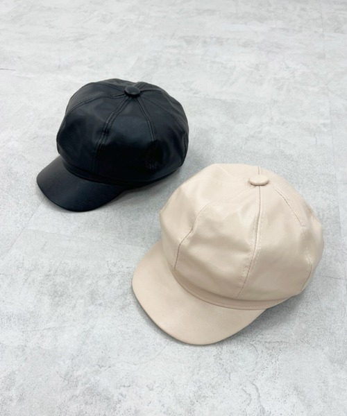 OLIVE des OLIVE（オリーブデオリーブ）の「フェイクレザーキャスケット（キャスケット・レディース・ブラック/アイボリー・FREE）」の3枚目の写真