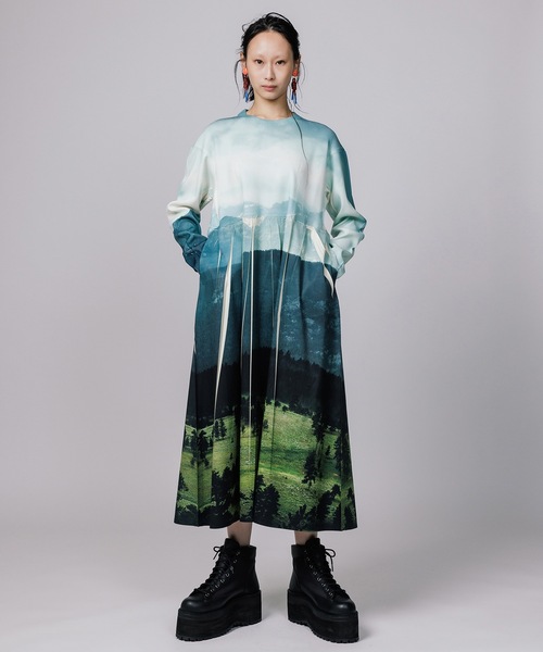 NON TOKYO（ノントーキョー）の「RIB GATHER PRINT ONE-PIECE / NON-23S-0213（ワンピース・レディース・ブルー系その他/グリーン系その他・FREE）」の2枚目の写真