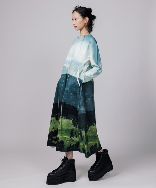 NON TOKYO（ノントーキョー）の「RIB GATHER PRINT ONE-PIECE / NON-23S-0213（ワンピース・レディース・ブルー系その他/グリーン系その他・FREE）」の3枚目の写真