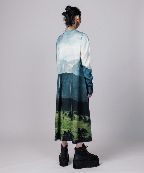 NON TOKYO（ノントーキョー）の「RIB GATHER PRINT ONE-PIECE / NON-23S-0213（ワンピース・レディース・ブルー系その他/グリーン系その他・FREE）」の4枚目の写真