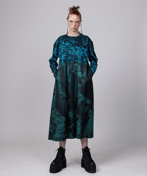 NON TOKYO（ノントーキョー）の「RIB GATHER PRINT ONE-PIECE / NON-23S-0213（ワンピース・レディース・ブルー系その他/グリーン系その他・FREE）」の5枚目の写真