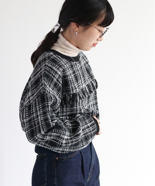 cepo（セポ）の「ツィードライク フリンジトップス（Tシャツ/カットソー・レディース・ブラック/ブラウン・M）」の19枚目の写真