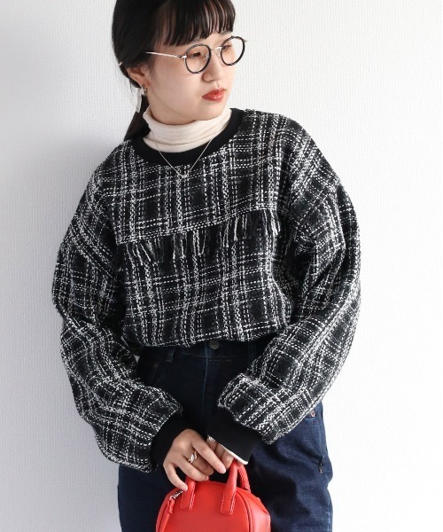 cepo（セポ）の「ツィードライク フリンジトップス（Tシャツ/カットソー・レディース・ブラック/ブラウン・M）」の9枚目の写真