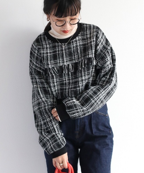 cepo（セポ）の「ツィードライク フリンジトップス（Tシャツ/カットソー・レディース・ブラック/ブラウン・M）」の12枚目の写真