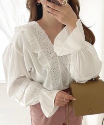 OLUPIC/【WEB限定】ボリュームスリーブレース切り替えフリルブラウス