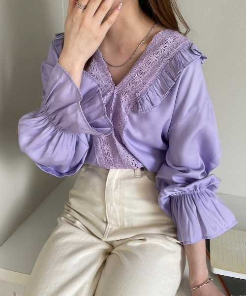 OLUPIC（オルピック）の「OLUPIC/【WEB限定】ボリュームスリーブレース切り替えフリルブラウス（シャツ/ブラウス・レディース・ホワイト/ブラック/ライトベージュ/ライトパープル・FREE）」の10枚目の写真