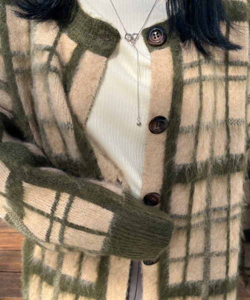 nemne store（ネンネストア）の「総柄起毛モヘアライクニットカーディガン（カーディガン/ボレロ・レディース・ネイビー/ピンク/ブラウン/グリーン・フリー）」の18枚目の写真